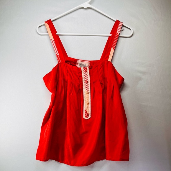 Heritage 1981 Red Silk Top with Striped Accents - Picture 1 of 5